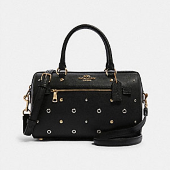 Coach Rowan Satchel w/ Grommets F82128 Black/Gold Cross Body Bag - Picture 1 of 12